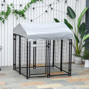 Outdoor Steel Dog Kennel with Waterproof Cover, 4 x 4 x 4.5 ft-Dogs-DECOROLALA