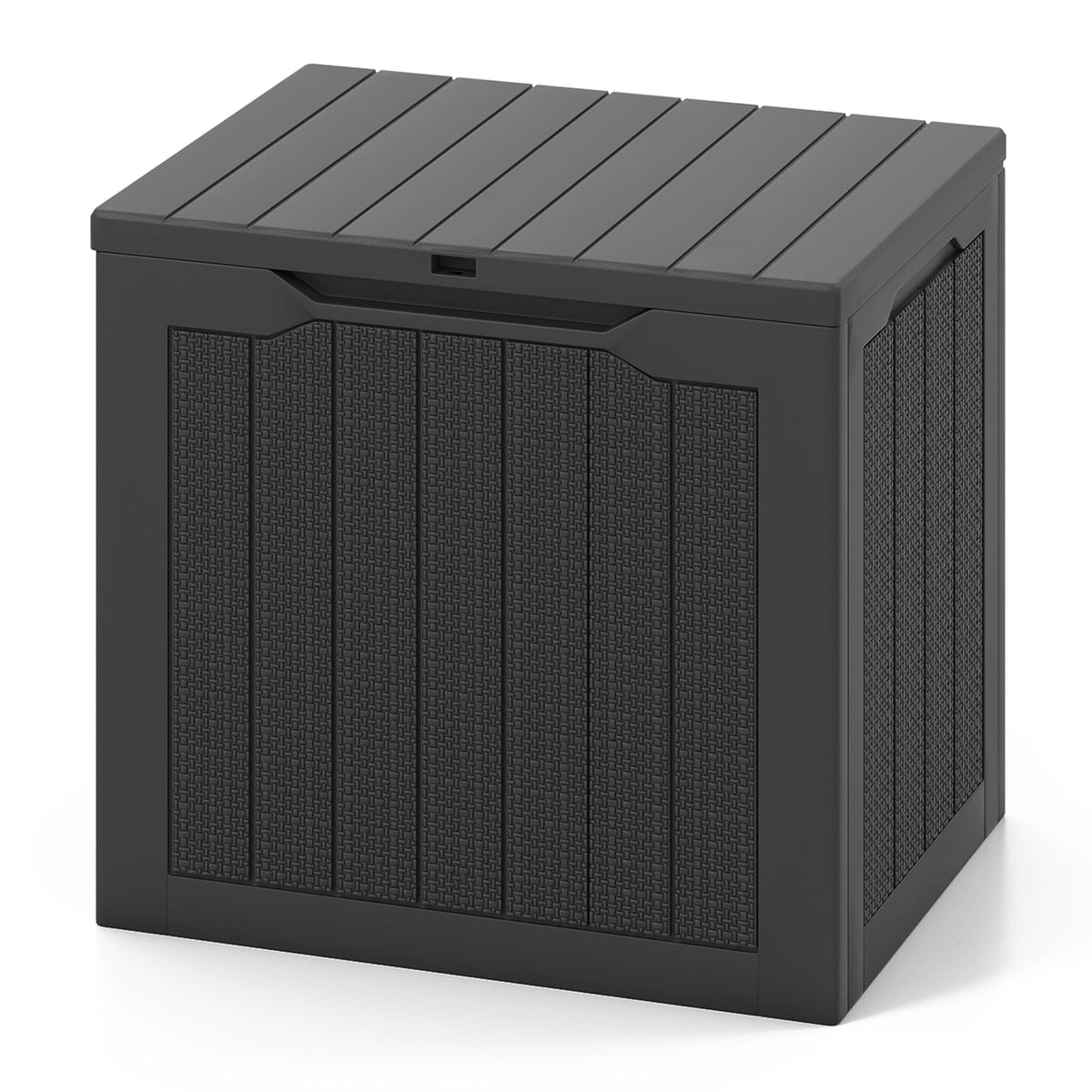 Outdoor Storage Box 25 Gallon Deck Box with Lockable Lid and Wicker-woven Texture-Black-Sheds & Outdoor Storage-DECOROLALA