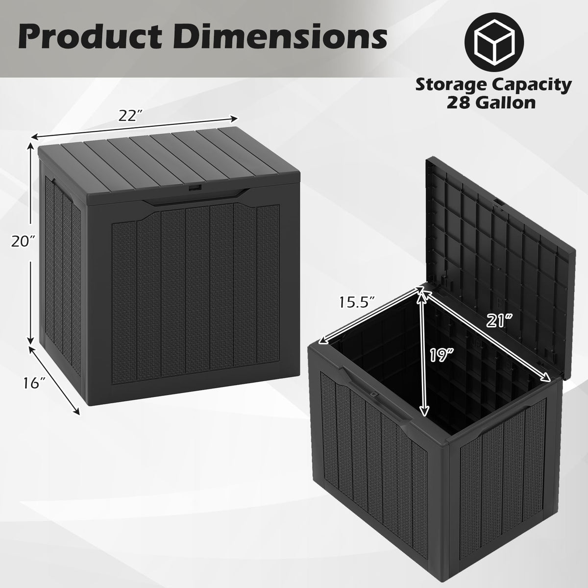 Outdoor Storage Box 25 Gallon Deck Box with Lockable Lid and Wicker-woven Texture-Black-Sheds & Outdoor Storage-DECOROLALA
