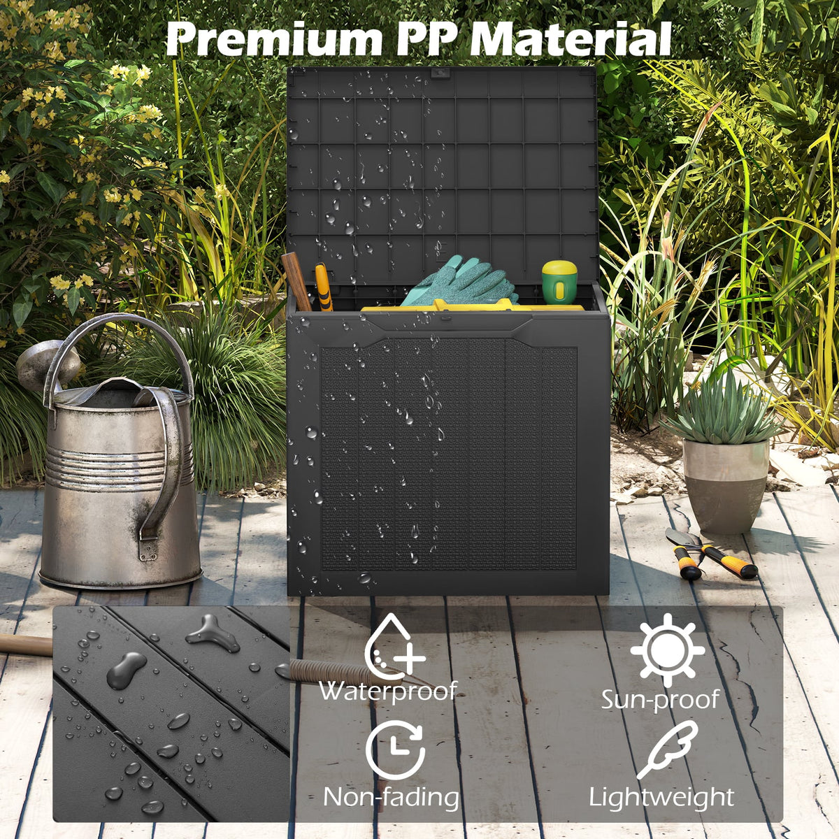 Outdoor Storage Box 25 Gallon Deck Box with Lockable Lid and Wicker-woven Texture-Black-Sheds & Outdoor Storage-DECOROLALA