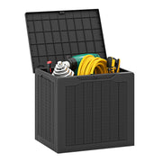 Outdoor Storage Box 25 Gallon Deck Box with Lockable Lid and Wicker-woven Texture-Black-Sheds & Outdoor Storage-DECOROLALA