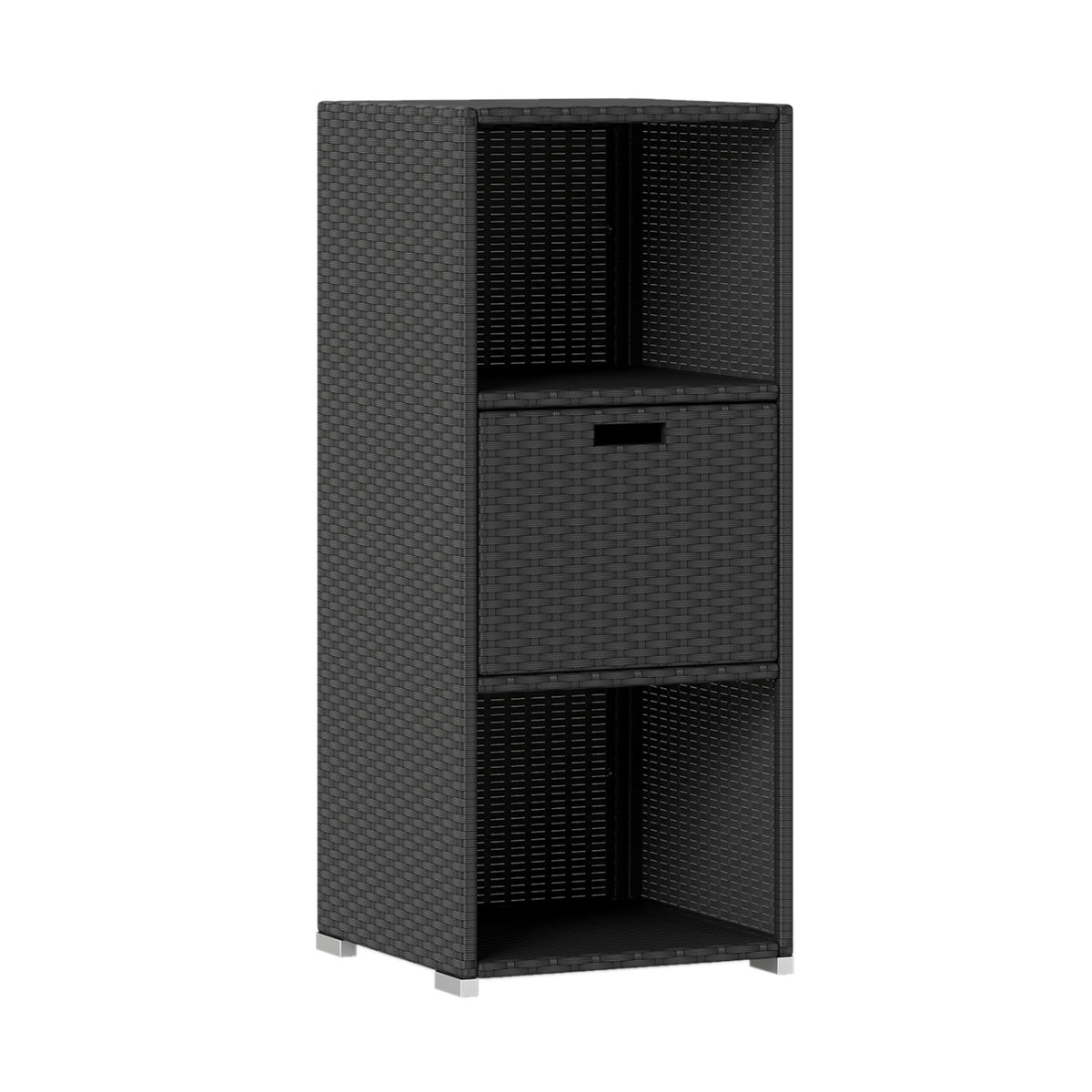 Outdoor Storage Cabinet Patio Wicker Organizer with Drawer-Black-Sheds & Outdoor Storage-DECOROLALA