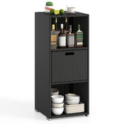 Outdoor Storage Cabinet Patio Wicker Organizer with Drawer-Black-Sheds & Outdoor Storage-DECOROLALA