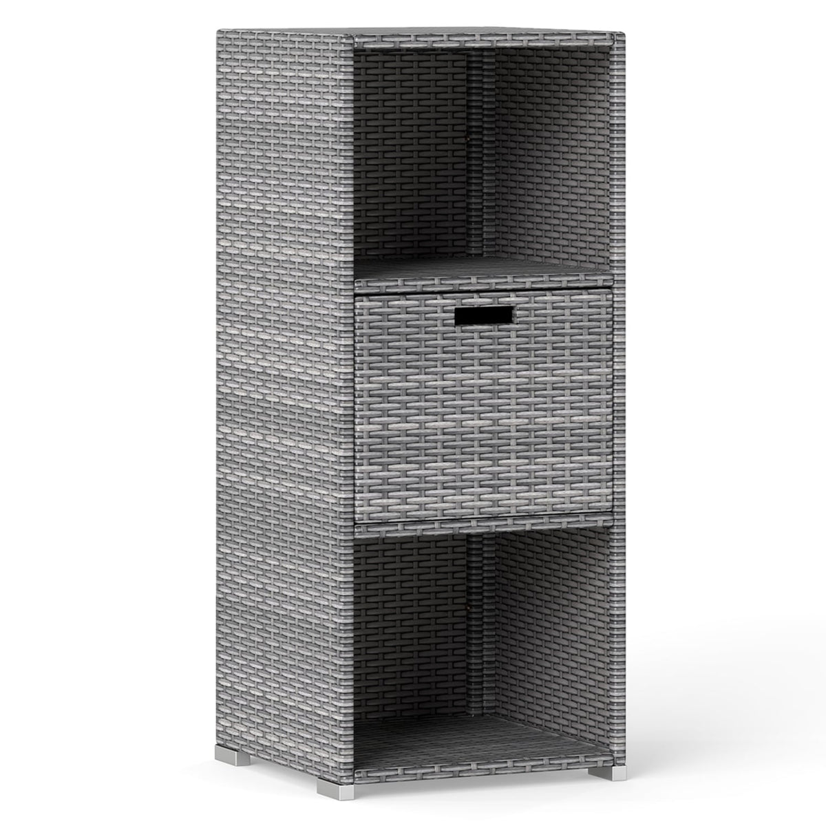 Outdoor Storage Cabinet Patio Wicker Organizer with Drawer-Gray-Sheds & Outdoor Storage-DECOROLALA