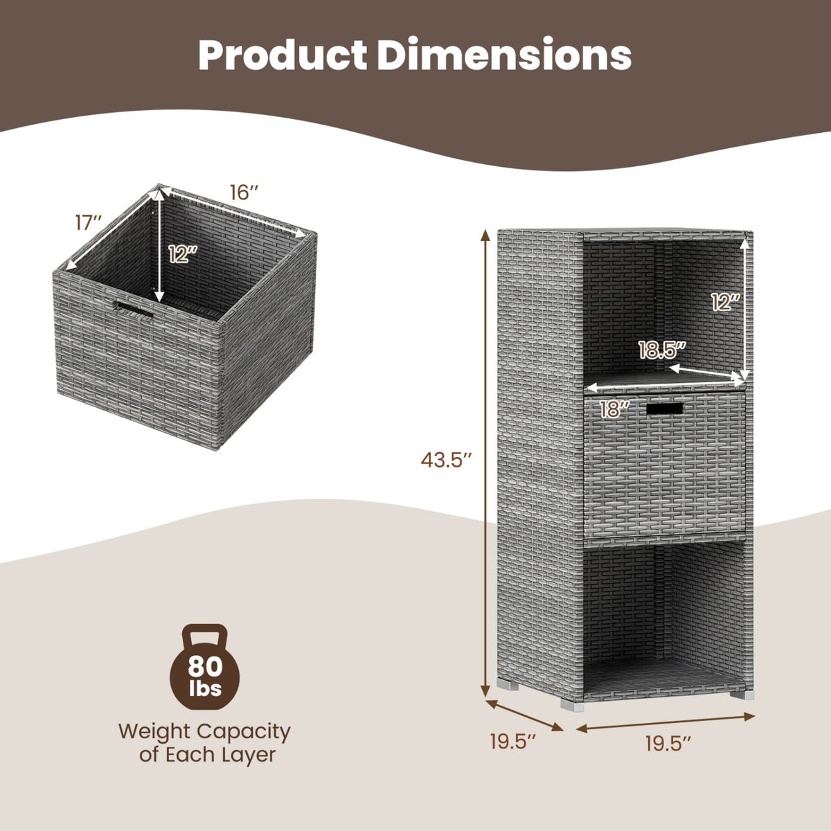 Outdoor Storage Cabinet Patio Wicker Organizer with Drawer-Gray-Sheds & Outdoor Storage-DECOROLALA