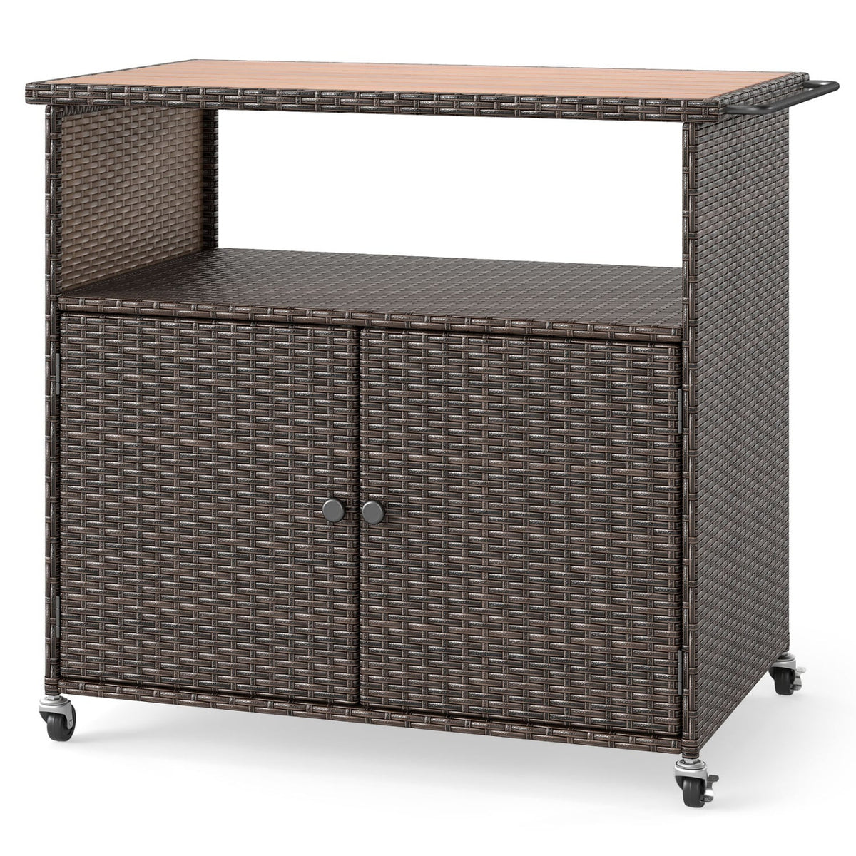 Outdoor Storage Cabinet with Acacia Wood Top and Lockable Wheels-Brown-Sheds & Outdoor Storage-DECOROLALA