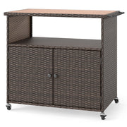 Outdoor Storage Cabinet with Acacia Wood Top and Lockable Wheels-Brown-Sheds & Outdoor Storage-DECOROLALA