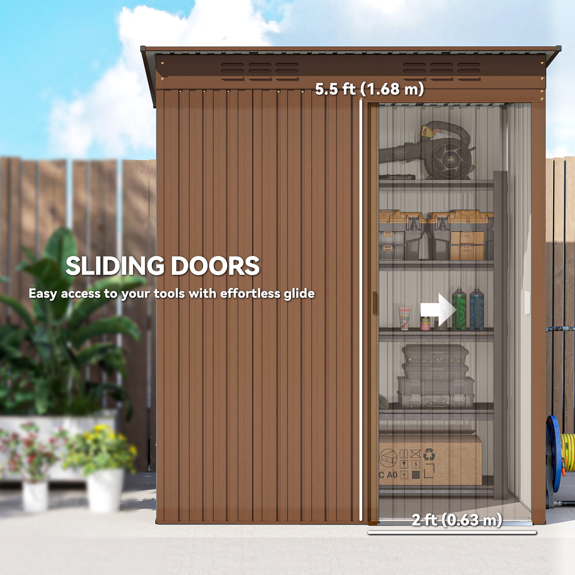 Outdoor Storage Shed - 5.2' x 3.5' Light Brown Metal Garden Shed-Patio & Garden > Lawn & Garden > Sheds-DECOROLALA