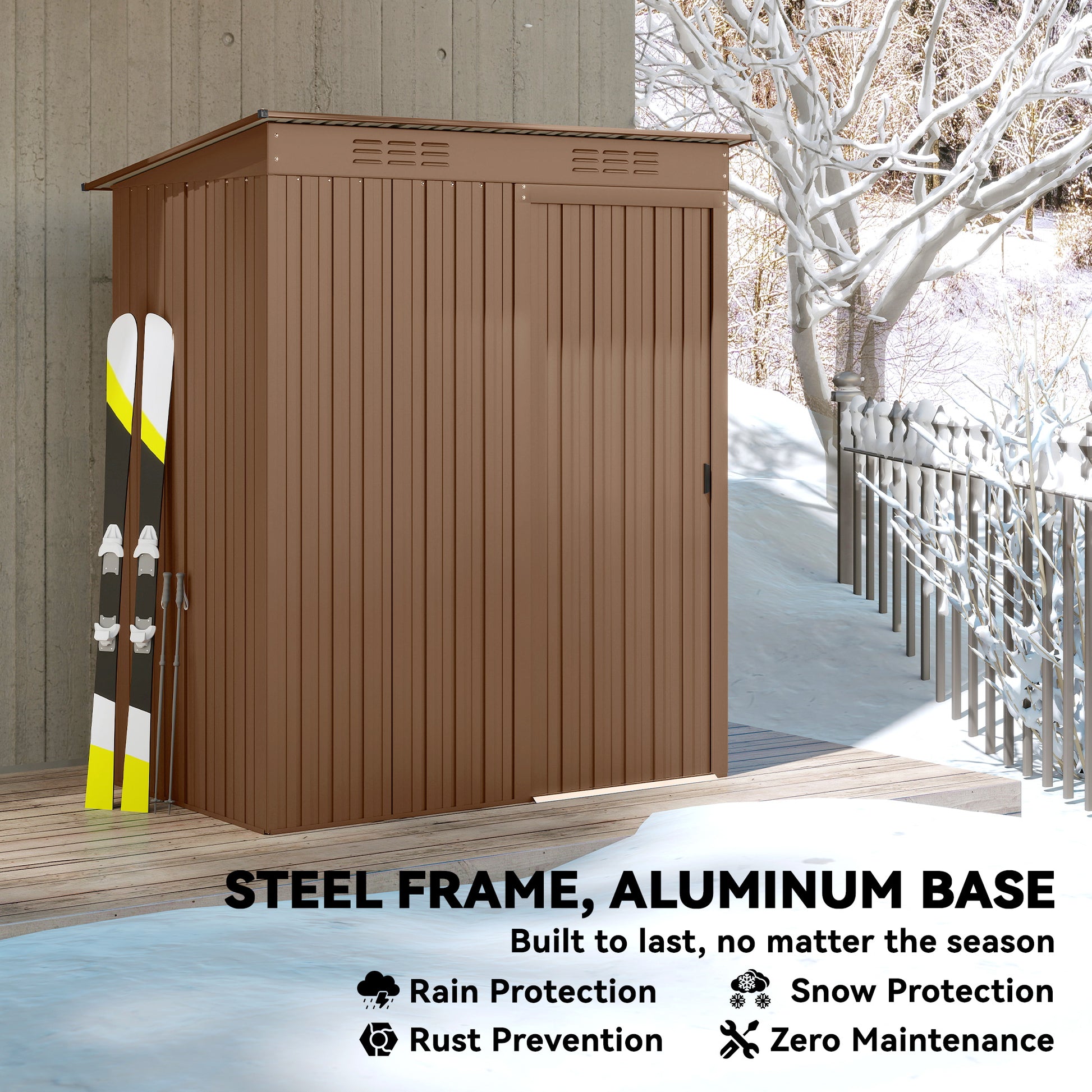 Outdoor Storage Shed - 5.2' x 3.5' Light Brown Metal Garden Shed-Patio & Garden > Lawn & Garden > Sheds-DECOROLALA