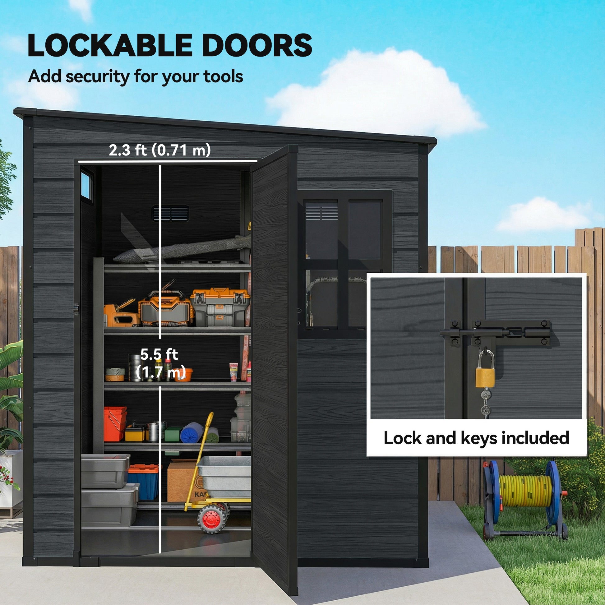 Outdoor Storage Shed - 6x6 Dark Grey Lockable Garden Shed-Patio & Garden > Lawn & Garden > Sheds-DECOROLALA