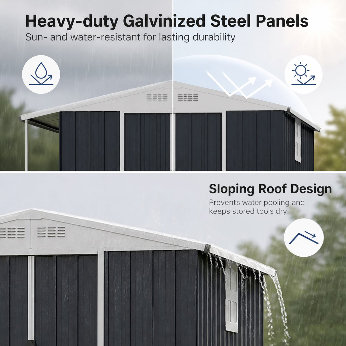 Outdoor Storage Shed with Lockable Double Sliding Door and Open Firewood Bay-Gray-Sheds & Outdoor Storage-DECOROLALA