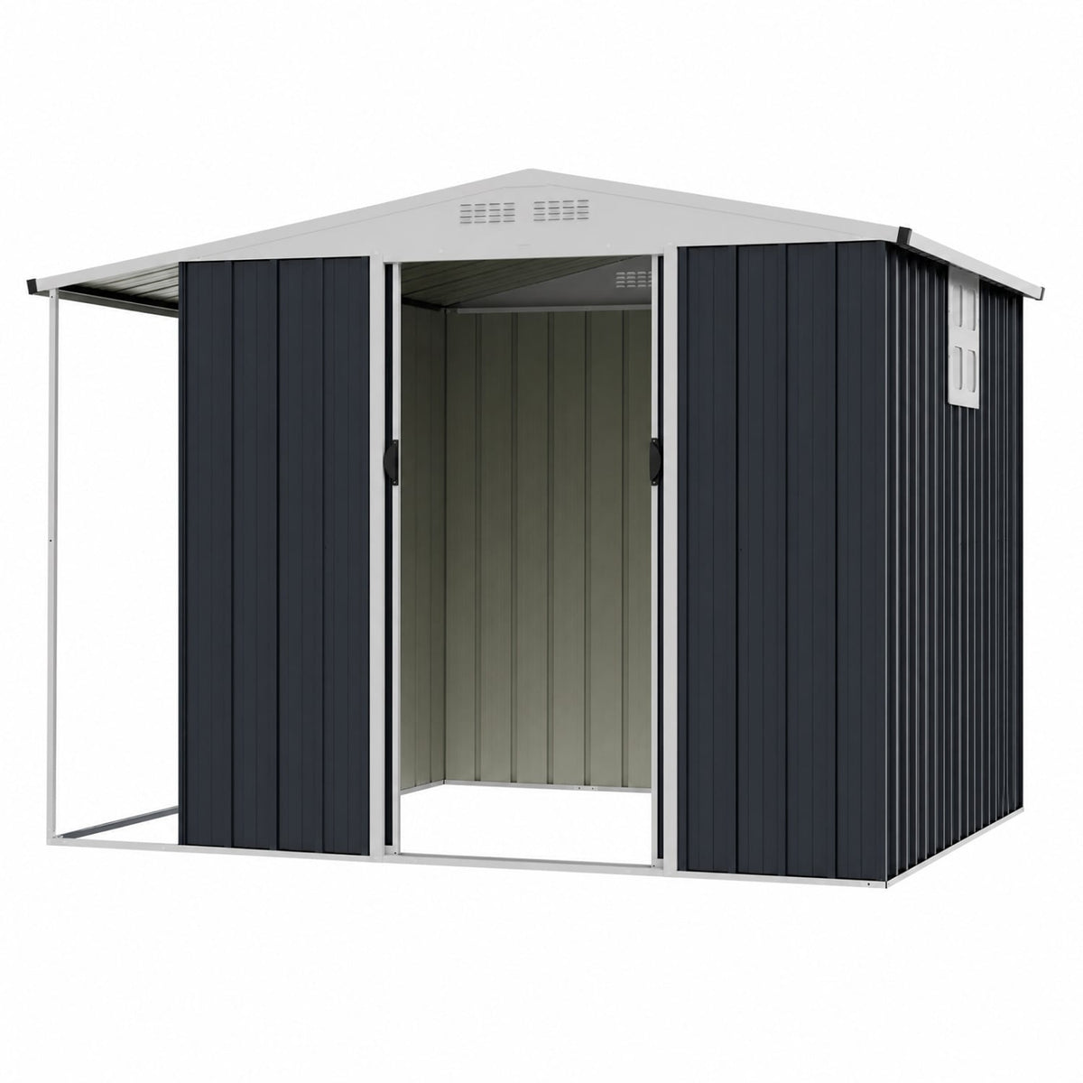 Outdoor Storage Shed with Lockable Double Sliding Door and Open Firewood Bay-Gray-Sheds & Outdoor Storage-DECOROLALA