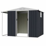Outdoor Storage Shed with Lockable Double Sliding Door and Open Firewood Bay-Gray-Sheds & Outdoor Storage-DECOROLALA
