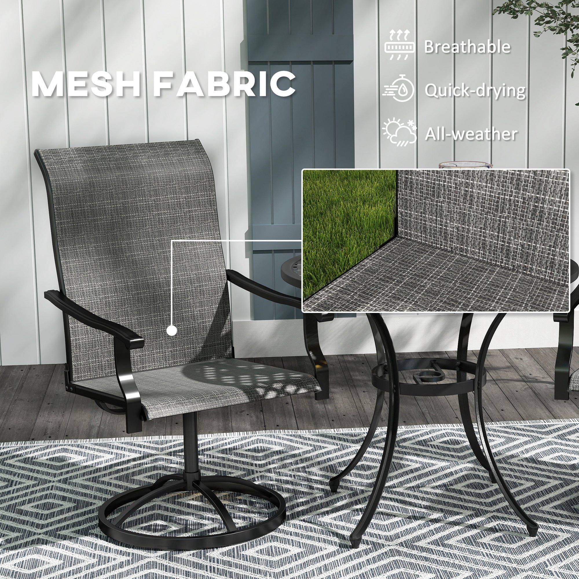 Outdoor Swivel Dining Chairs Set of 2 - Grey Mesh-DECOROLALA