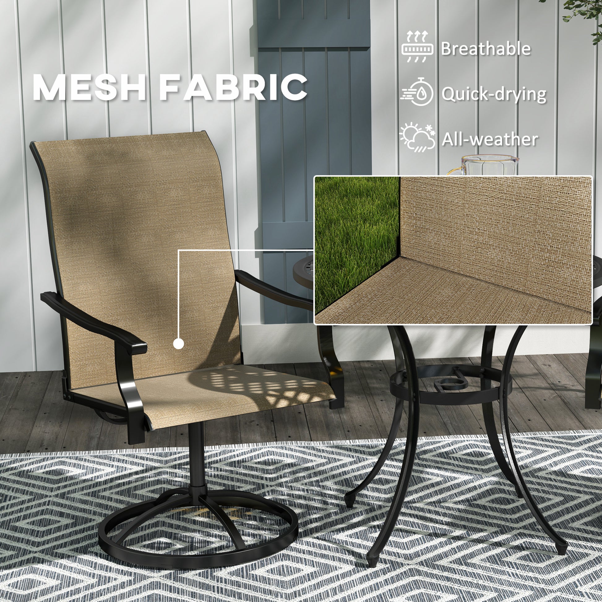 Outdoor Swivel Dining Chairs Set of 2 - Grey Mesh-DECOROLALA