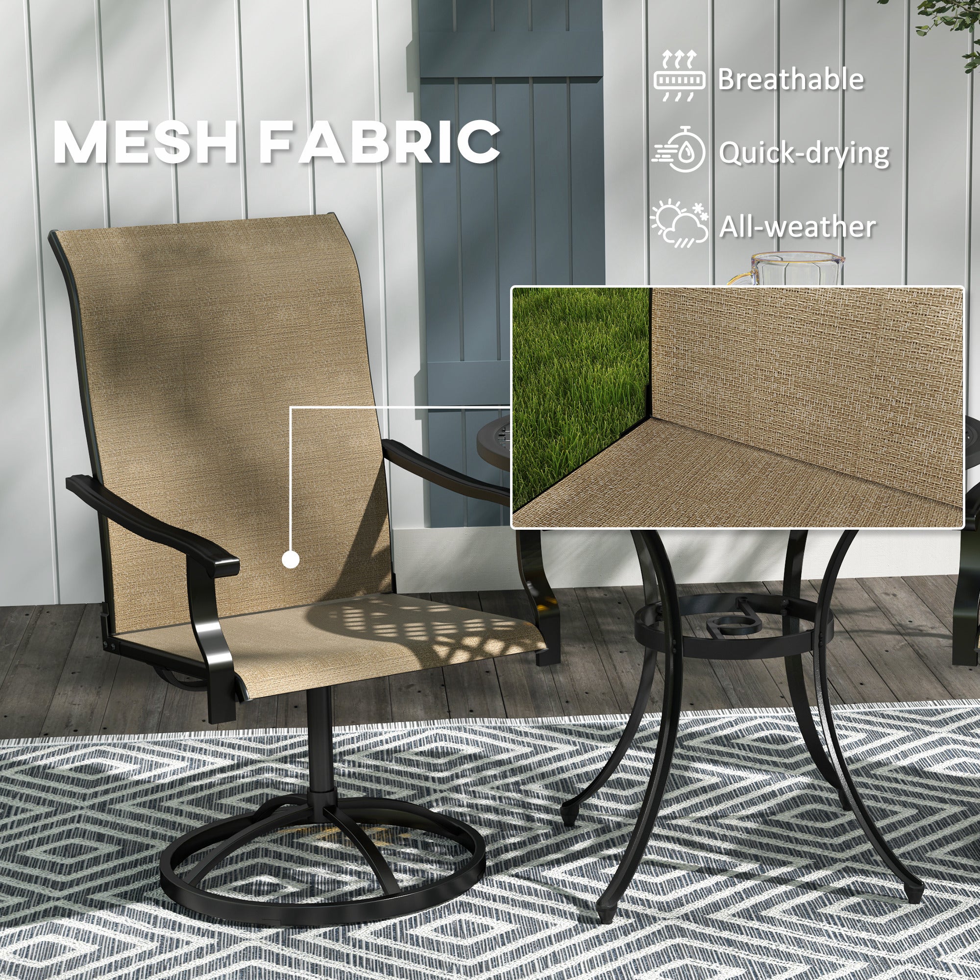 Outdoor Swivel Dining Chairs Set of 2 - Grey Mesh-DECOROLALA
