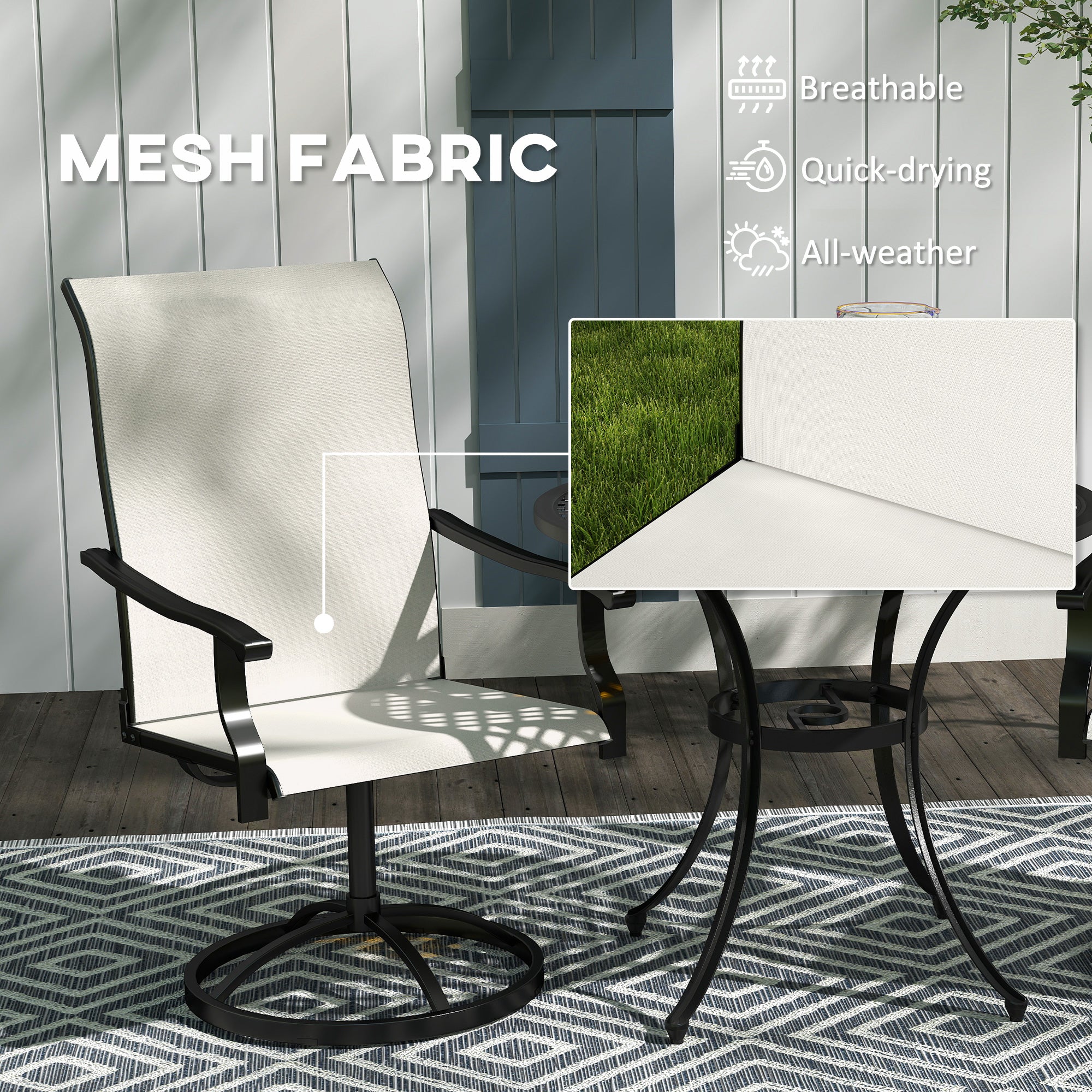 Outdoor Swivel Dining Chairs Set of 2 - Grey Mesh-DECOROLALA