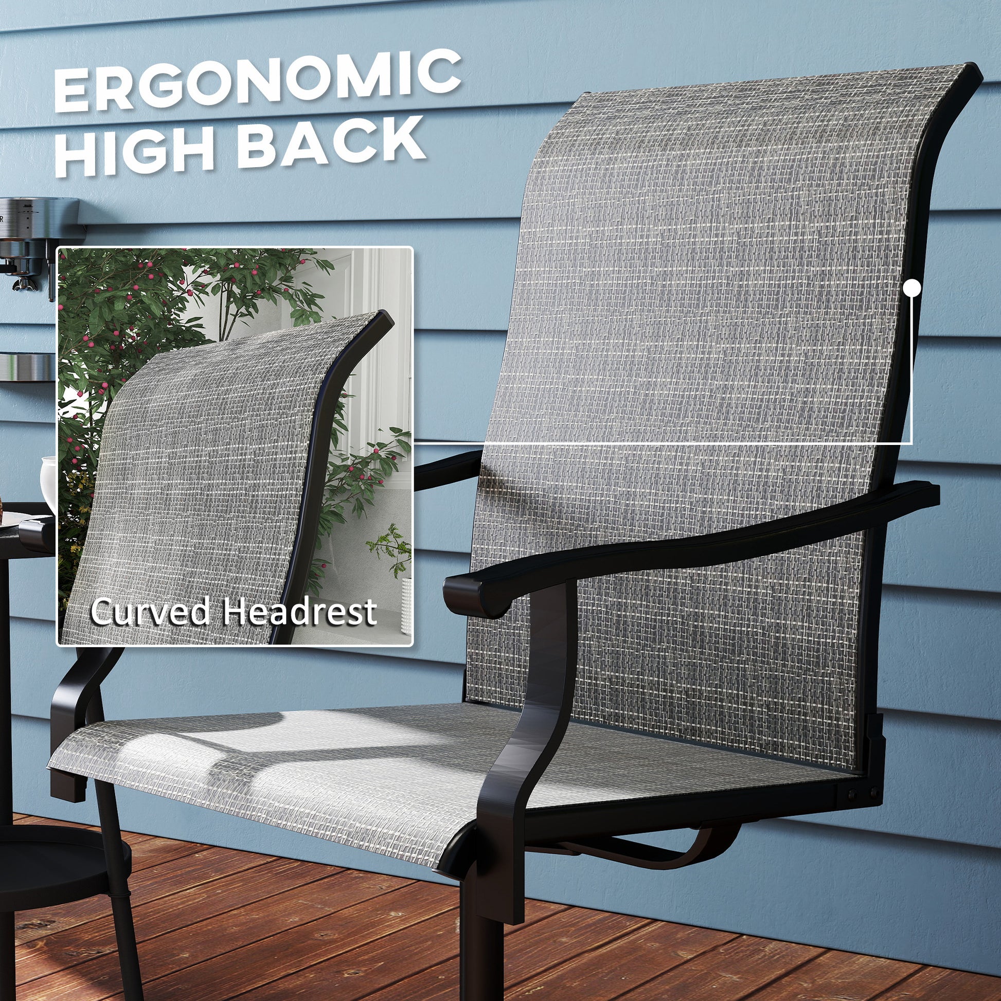 Outdoor Swivel Dining Chairs Set of 2 - Grey Mesh-DECOROLALA