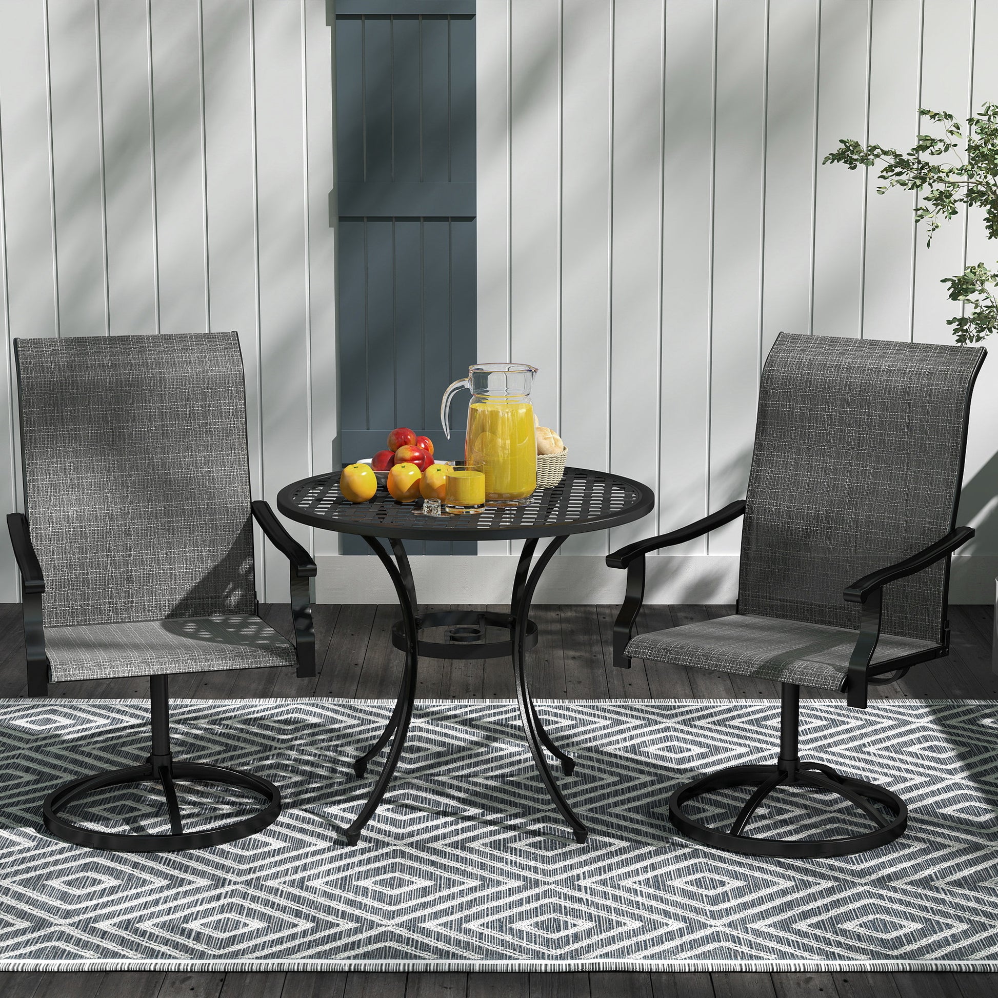 Outdoor Swivel Dining Chairs Set of 2 - Grey Mesh-DECOROLALA