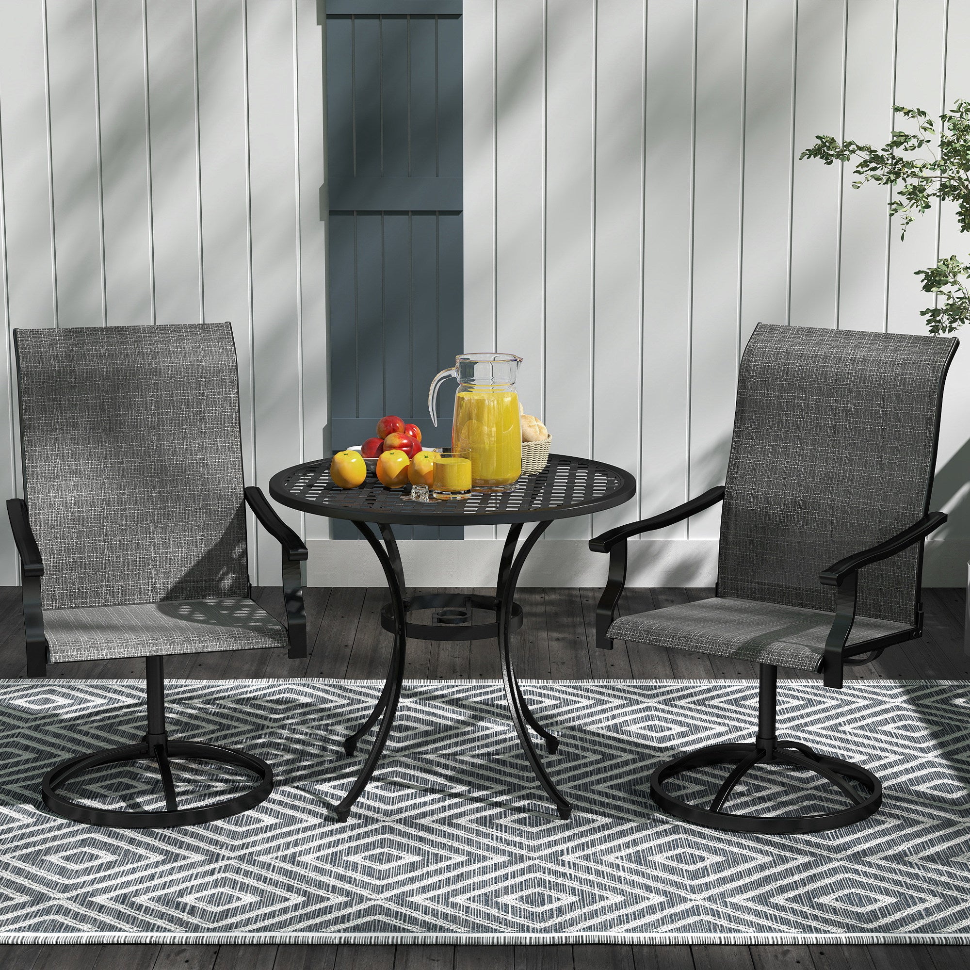 Outdoor Swivel Dining Chairs Set of 2 - Grey Mesh-DECOROLALA