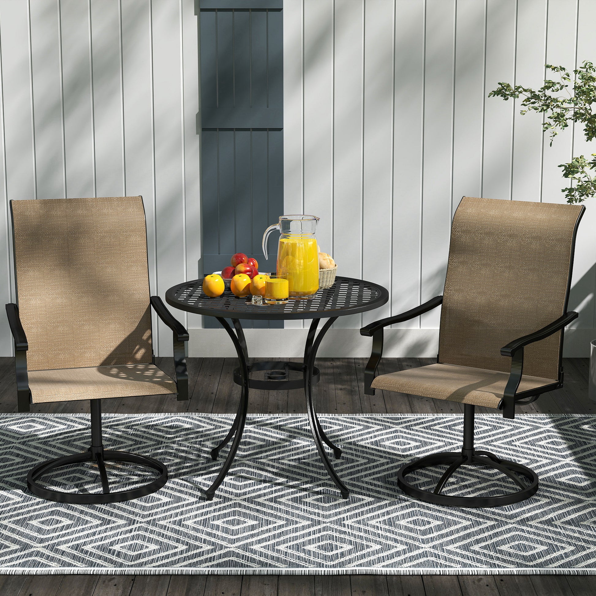 Outdoor Swivel Dining Chairs Set of 2 - Grey Mesh-DECOROLALA