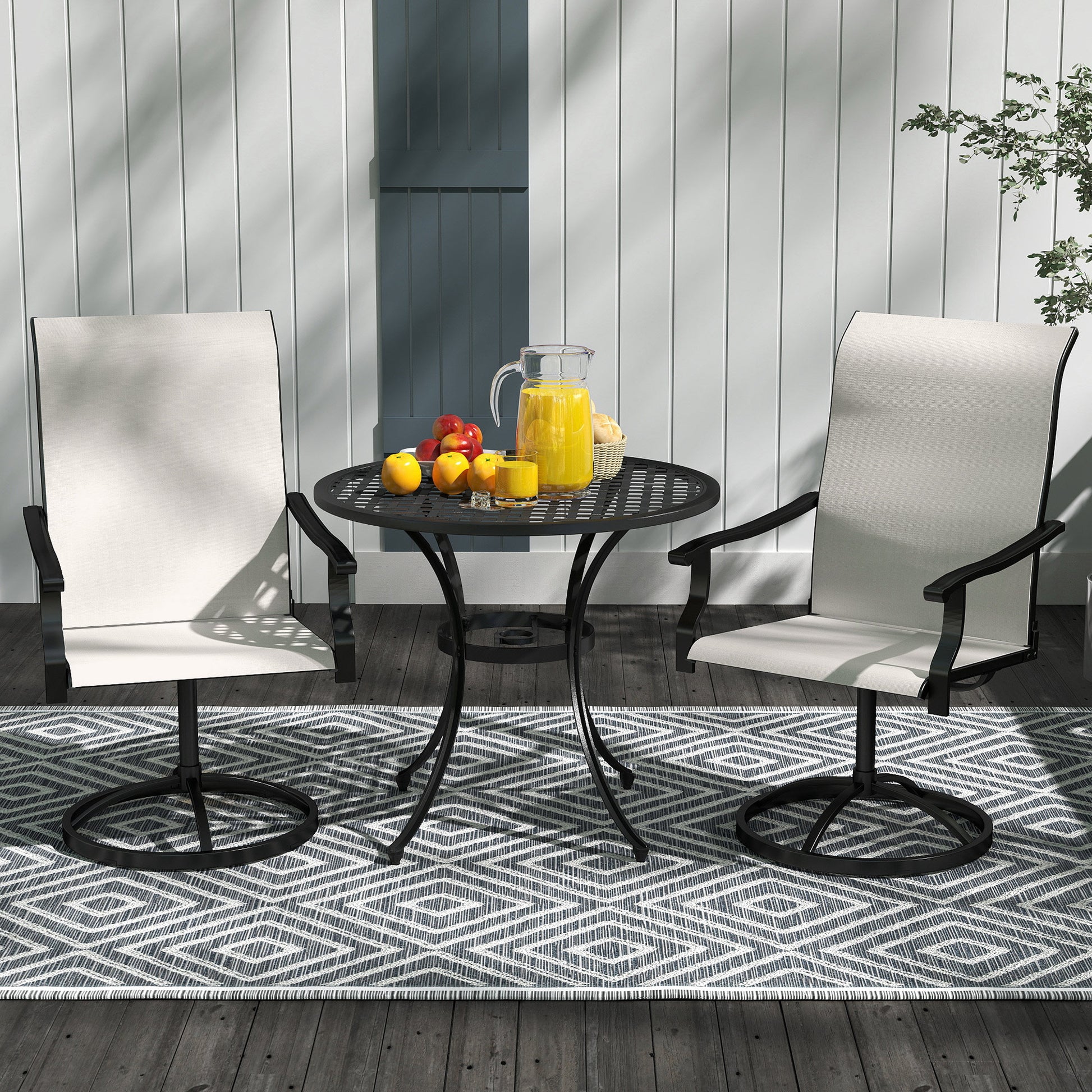 Outdoor Swivel Dining Chairs Set of 2 - Grey Mesh-DECOROLALA