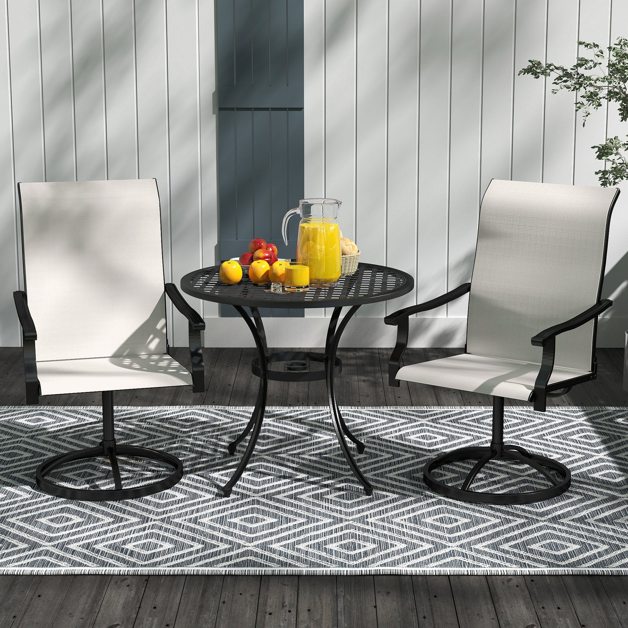 Outdoor Swivel Dining Chairs Set of 2 - Grey Mesh-DECOROLALA