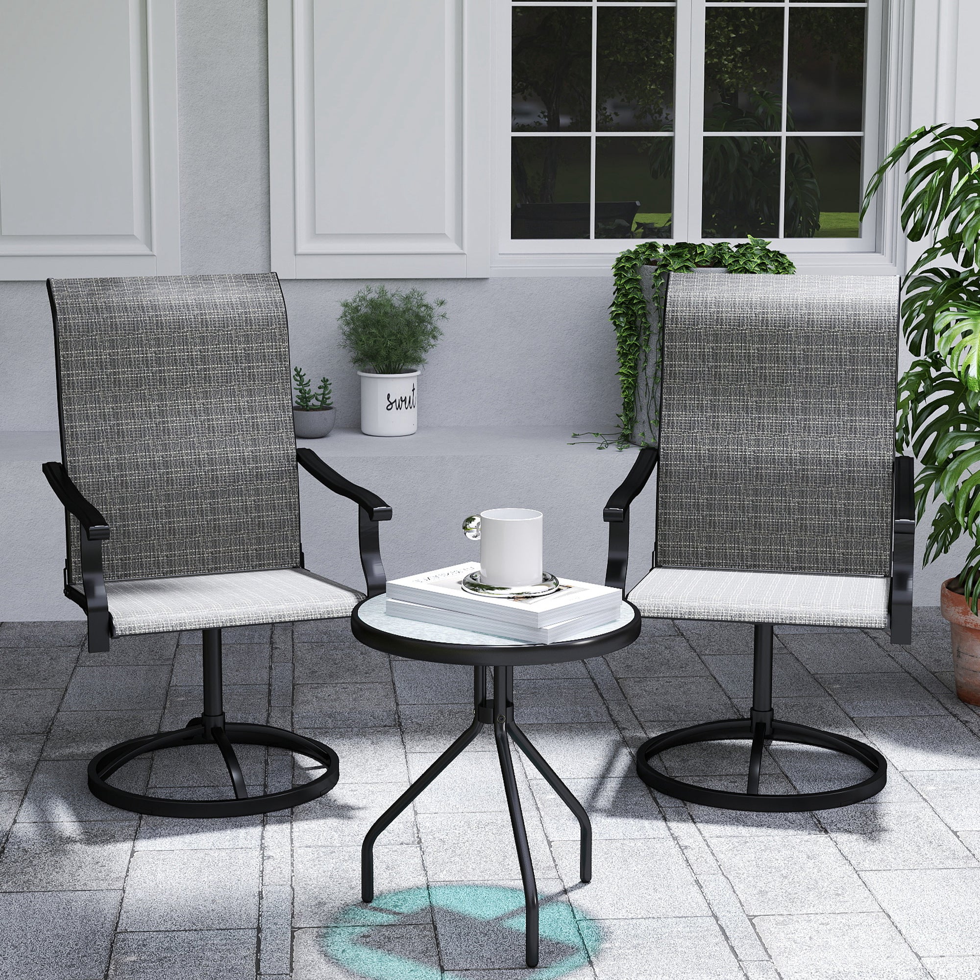 Outdoor Swivel Dining Chairs Set of 2 - Grey Mesh-DECOROLALA