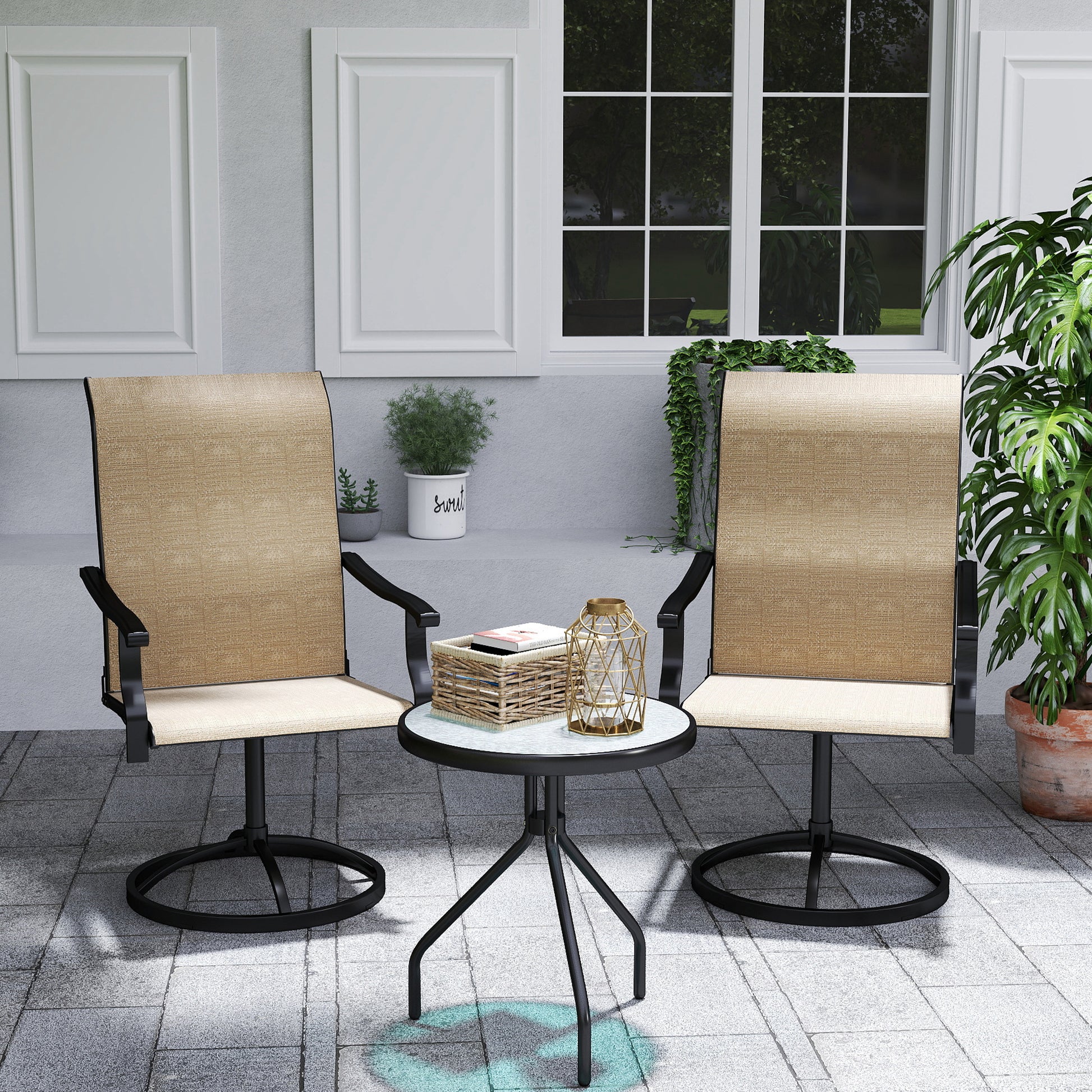 Outdoor Swivel Dining Chairs Set of 2 - Grey Mesh-DECOROLALA