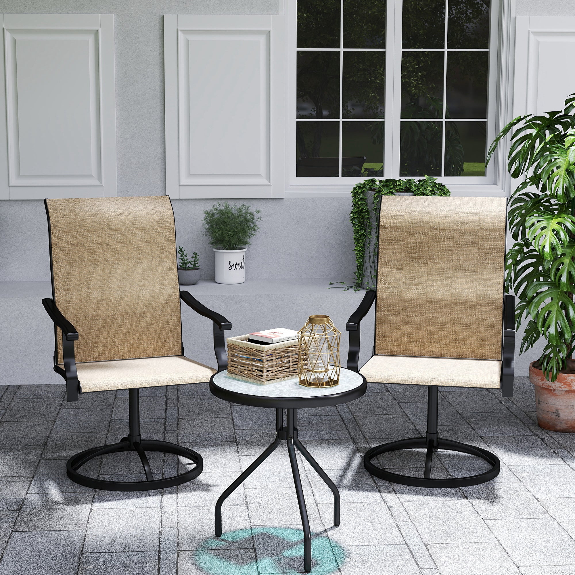 Outdoor Swivel Dining Chairs Set of 2 - Grey Mesh-DECOROLALA