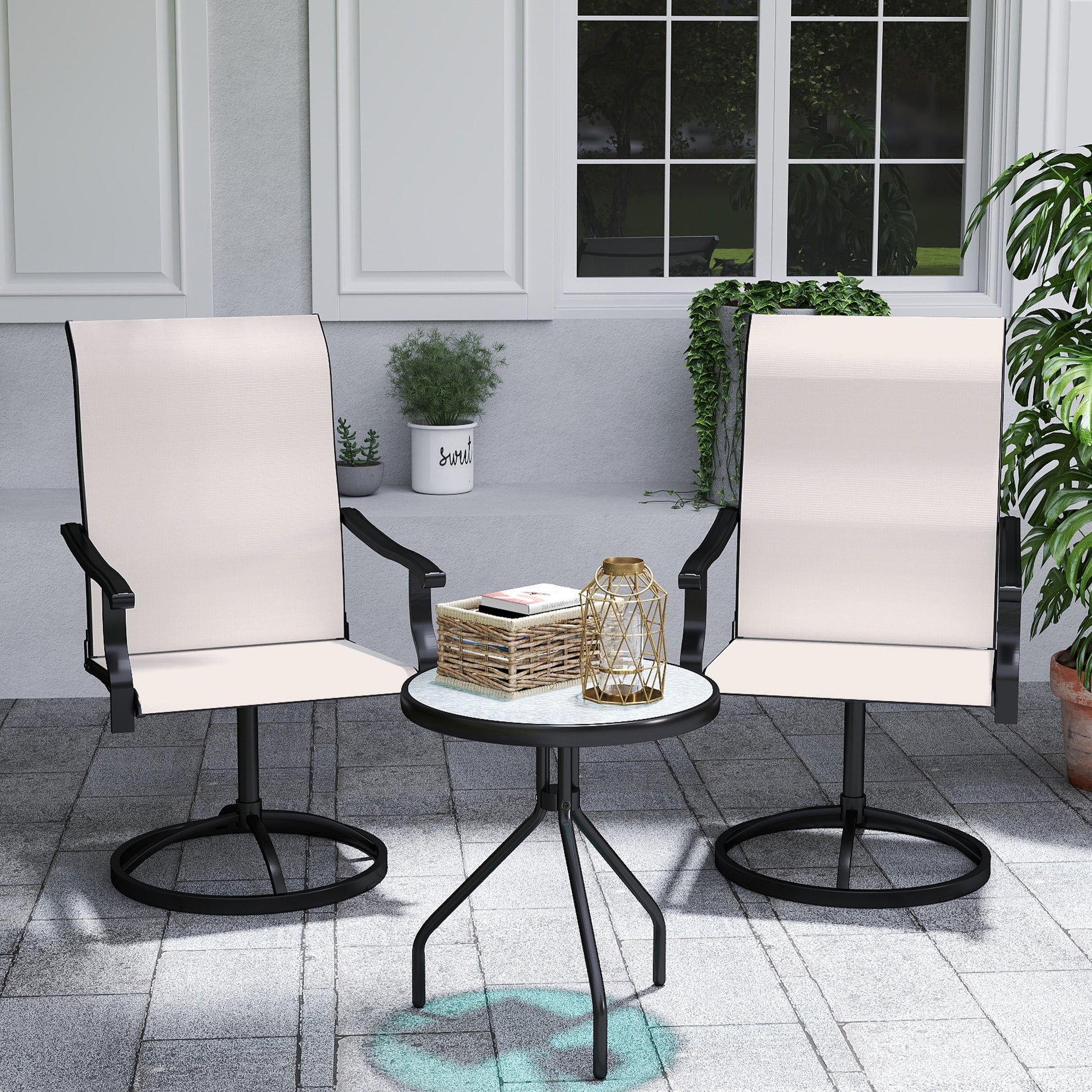 Outdoor Swivel Dining Chairs Set of 2 - Grey Mesh-DECOROLALA