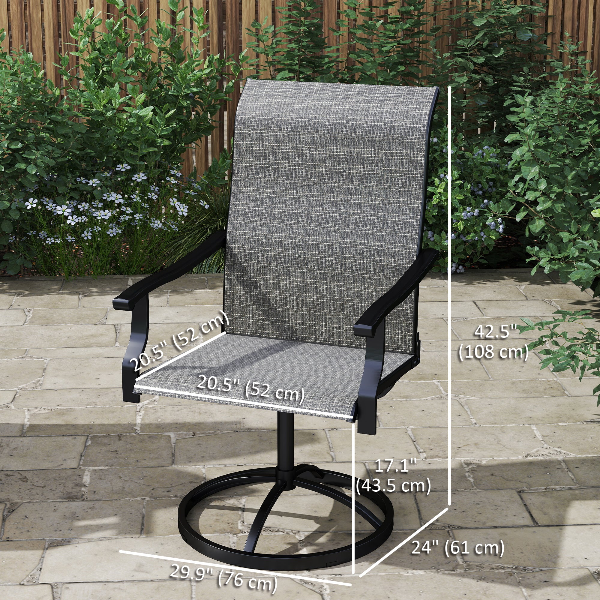 Outdoor Swivel Dining Chairs Set of 2 - Grey Mesh-DECOROLALA