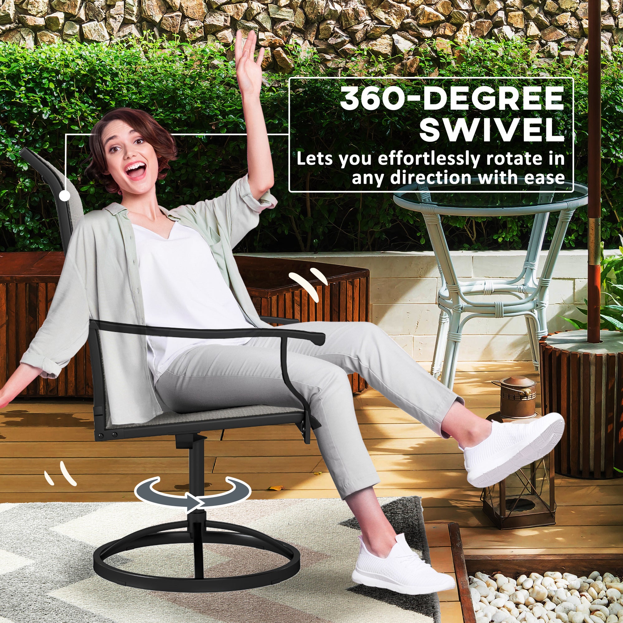 Outdoor Swivel Dining Chairs Set of 2 - Grey Mesh-DECOROLALA