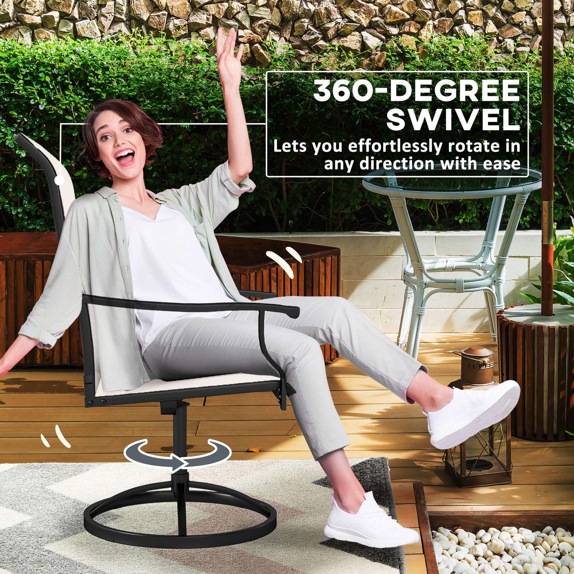 Outdoor Swivel Dining Chairs Set of 2 - Grey Mesh-DECOROLALA
