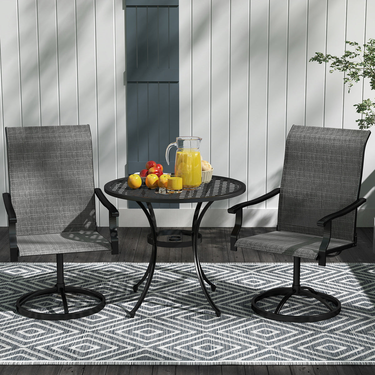 Outdoor Swivel Dining Chairs Set of 2 - Grey Mesh-Patio Dining Chairs-DECOROLALA
