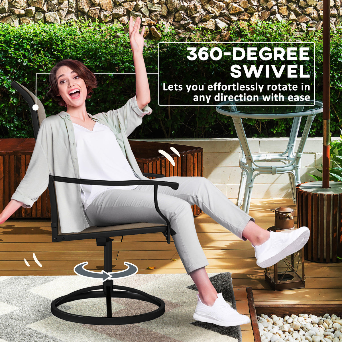 Outdoor Swivel Dining Chairs Set of 2 - Grey Mesh-Patio Dining Chairs-DECOROLALA