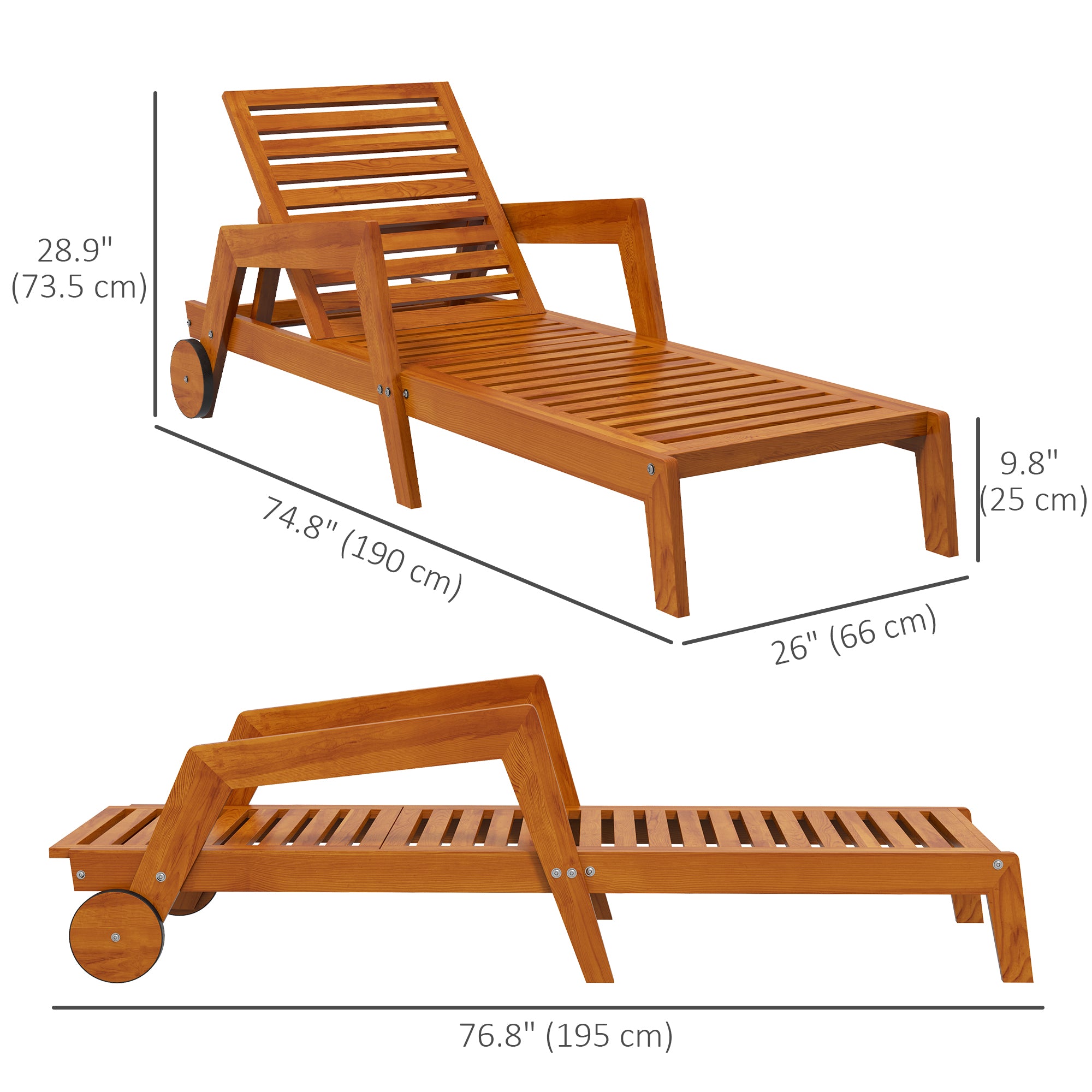 Outdoor Tanning Chair - Orange, 3-Position Adjustable, With Wheels-DECOROLALA