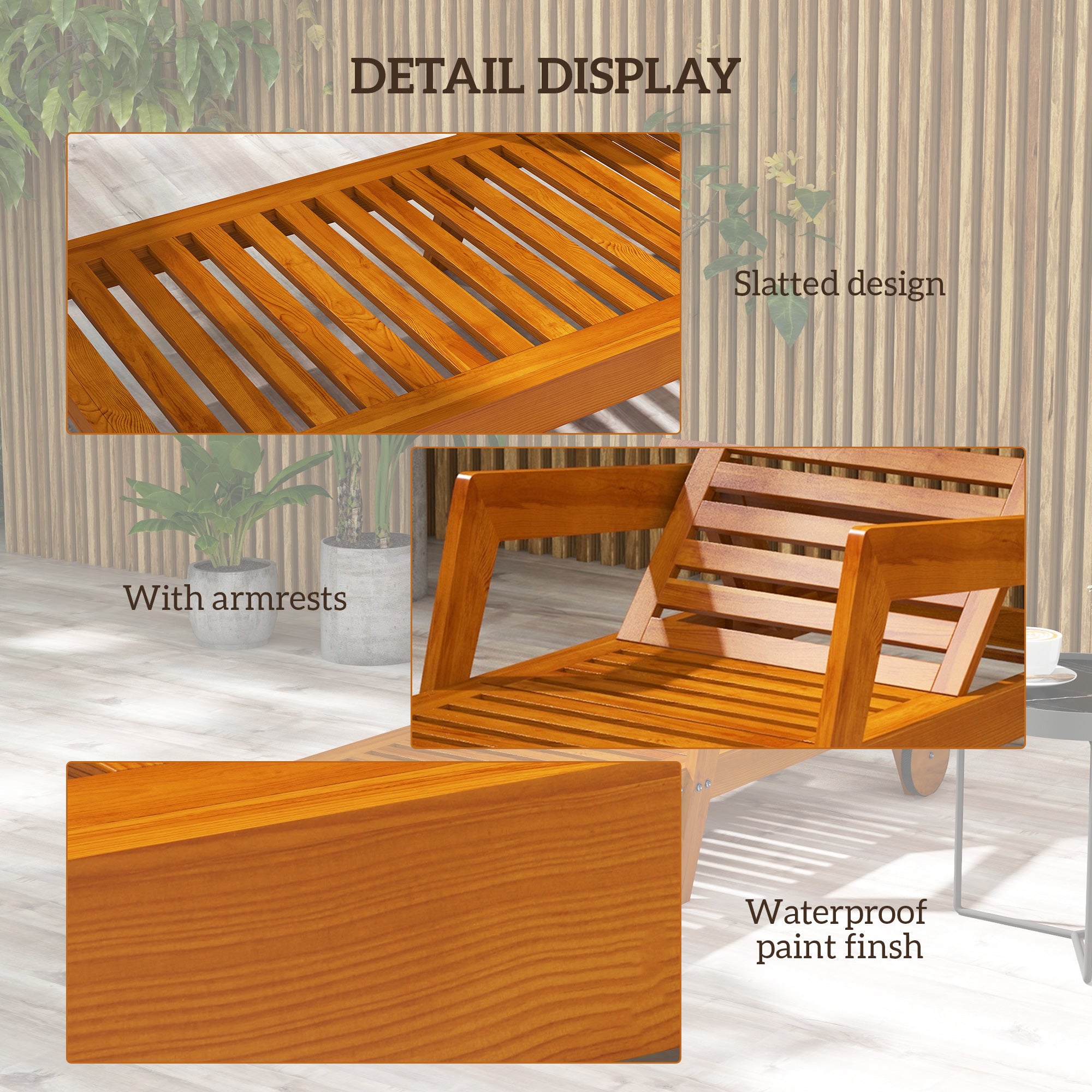 Outdoor Tanning Chair - Orange, 3-Position Adjustable, With Wheels-DECOROLALA