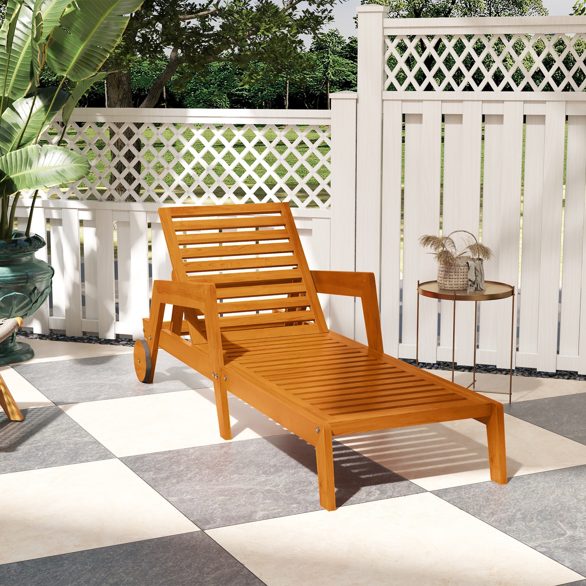 Outdoor Tanning Chair - Orange, 3-Position Adjustable, With Wheels-DECOROLALA