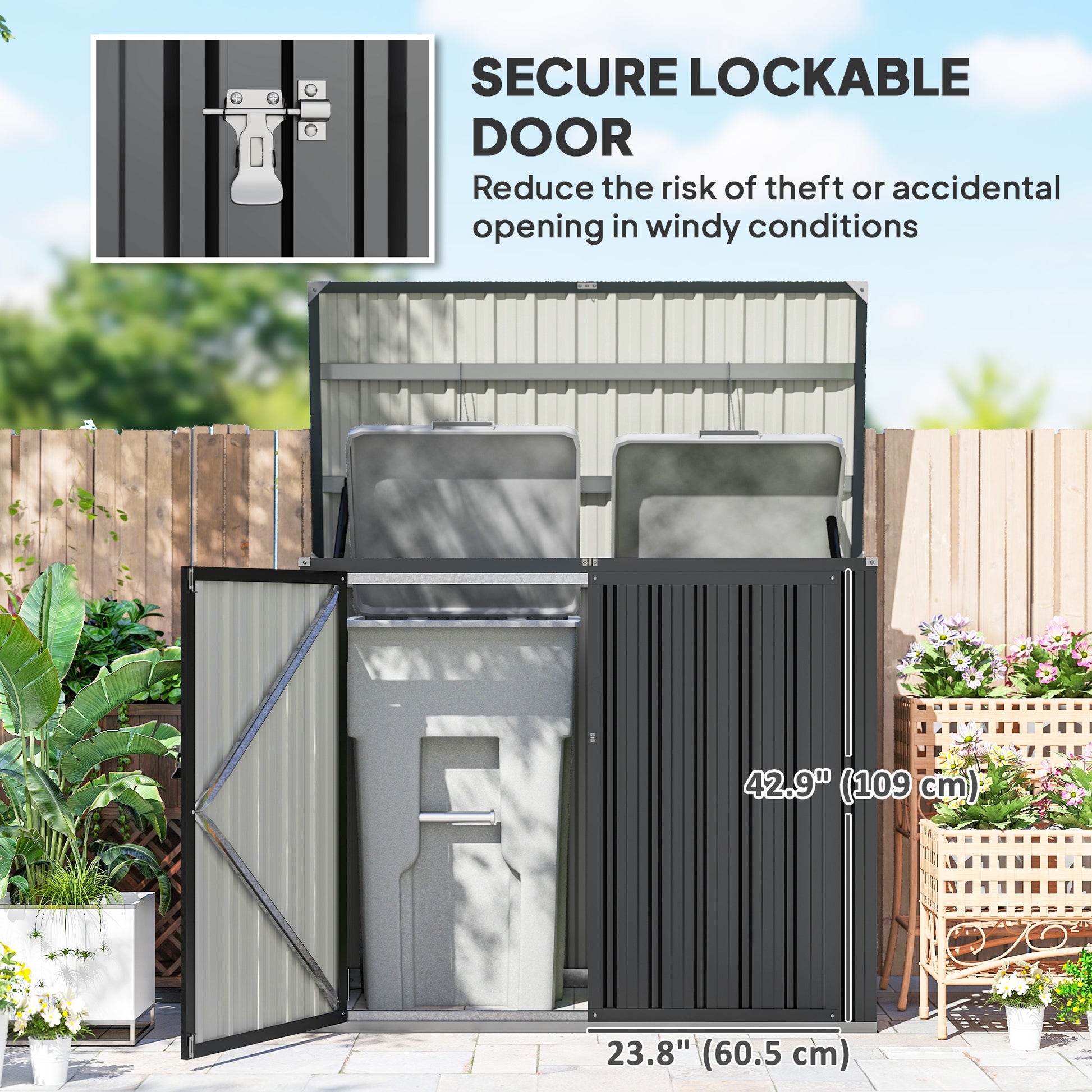Outdoor Trash Can Storage Shed - Dark Grey Galvanized Steel-Patio & Garden > Lawn & Garden > Sheds-DECOROLALA