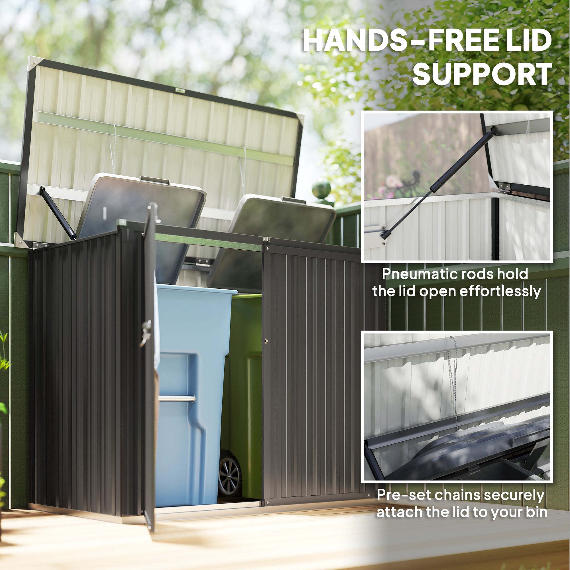 Outdoor Trash Can Storage Shed - Dark Grey Galvanized Steel-Patio & Garden > Lawn & Garden > Sheds-DECOROLALA