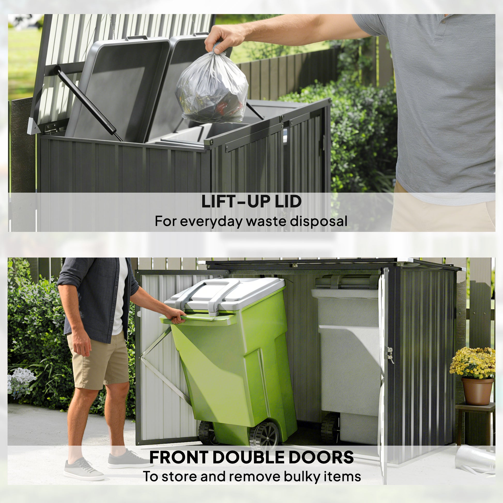Outdoor Trash Can Storage Shed - Dark Grey Galvanized Steel-Patio & Garden > Lawn & Garden > Sheds-DECOROLALA
