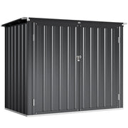 Outdoor Trash Can Storage Shed - Dark Grey Galvanized Steel-Patio & Garden > Lawn & Garden > Sheds-DECOROLALA