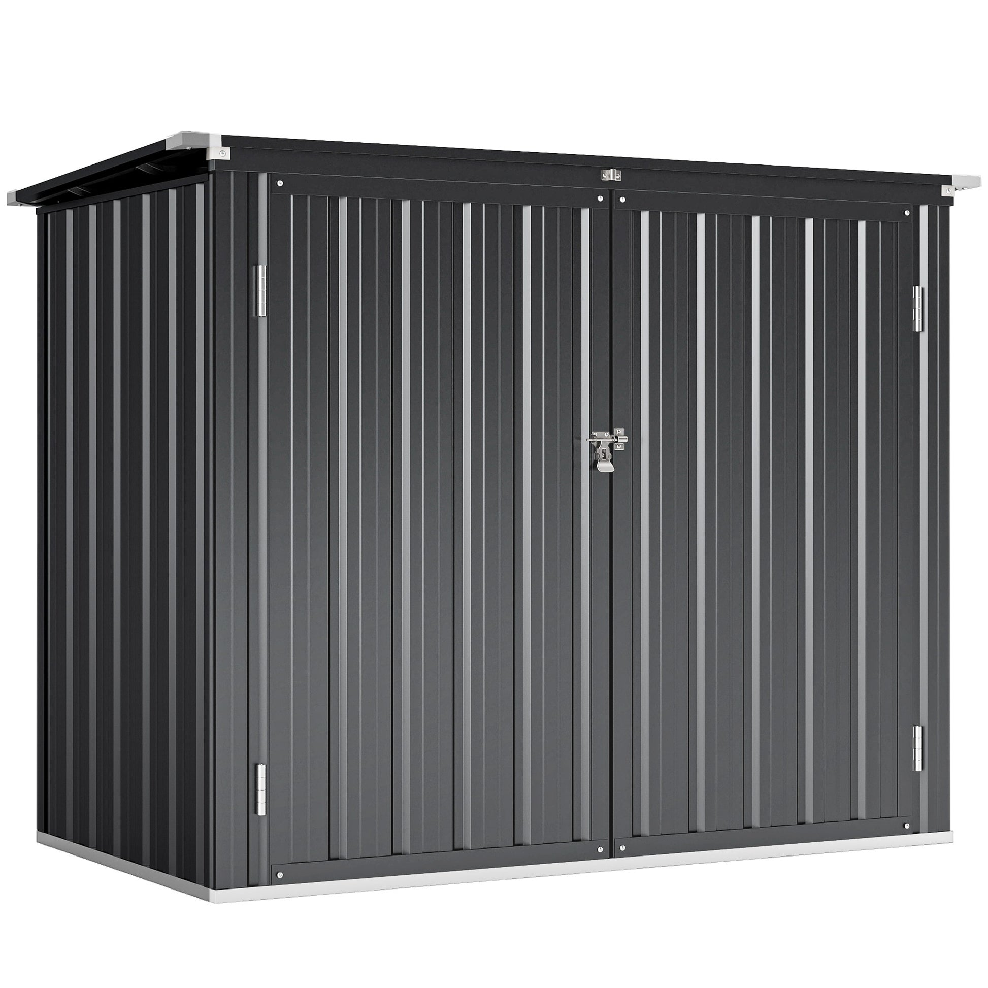 Outdoor Trash Can Storage Shed - Dark Grey Galvanized Steel-Patio & Garden > Lawn & Garden > Sheds-DECOROLALA