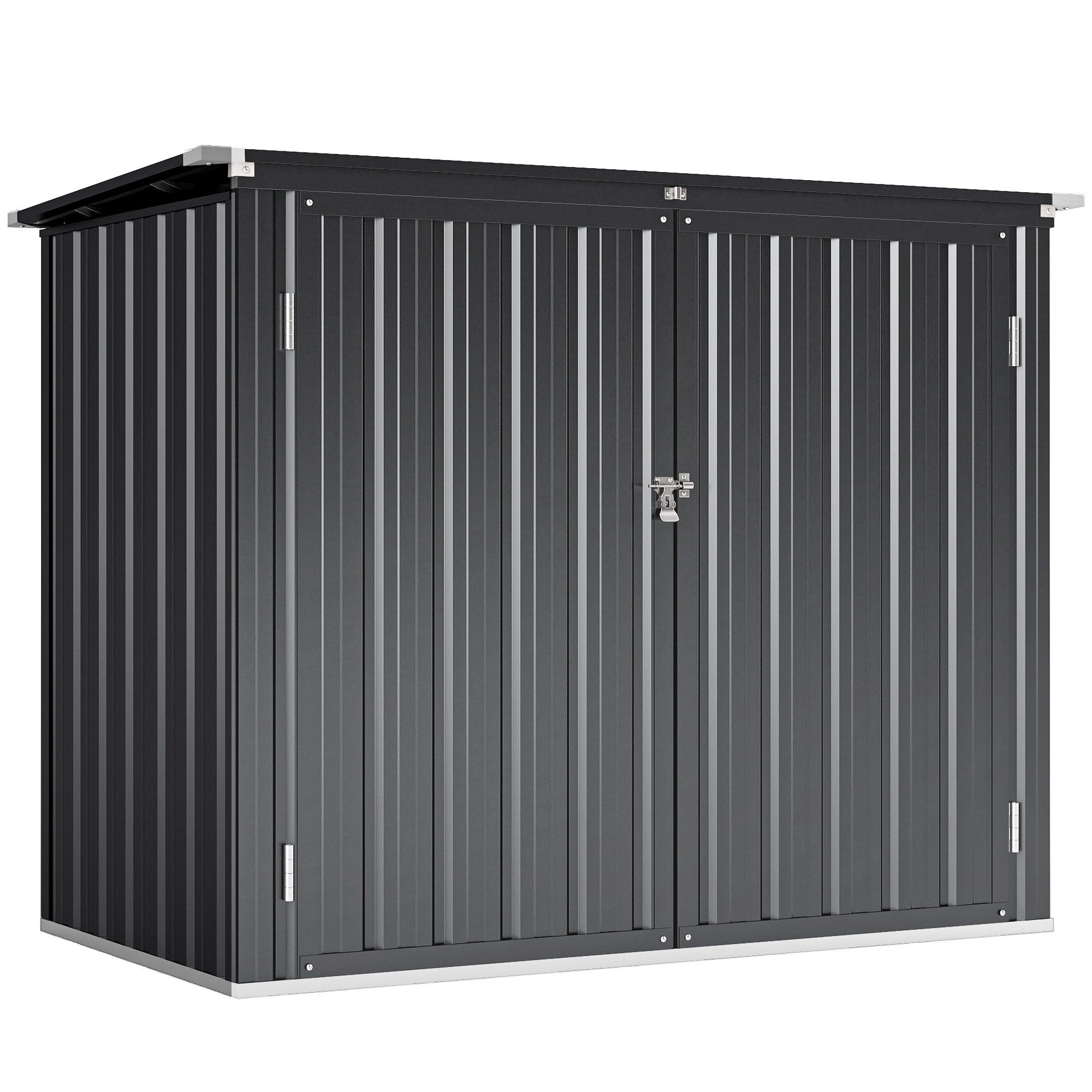 Outdoor Trash Can Storage Shed - Dark Grey Galvanized Steel-Patio & Garden > Lawn & Garden > Sheds-DECOROLALA