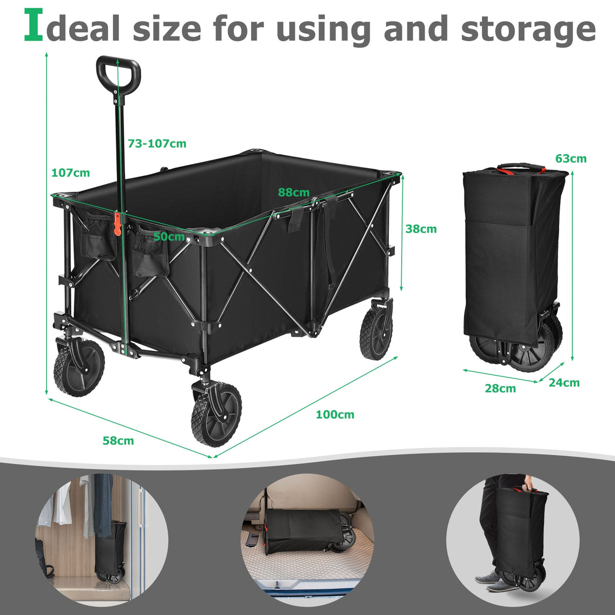 Outdoor Utility Garden Trolley Buggy -Dark Black-Garden Carts-DECOROLALA