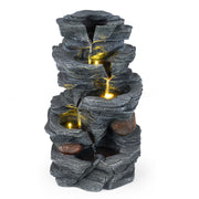 Outdoor Water Fountain with LED Lights and Pump 5-Tier Tabletop Cascading Rock Waterfall Feature-Outdoor Water Fountains-DECOROLALA