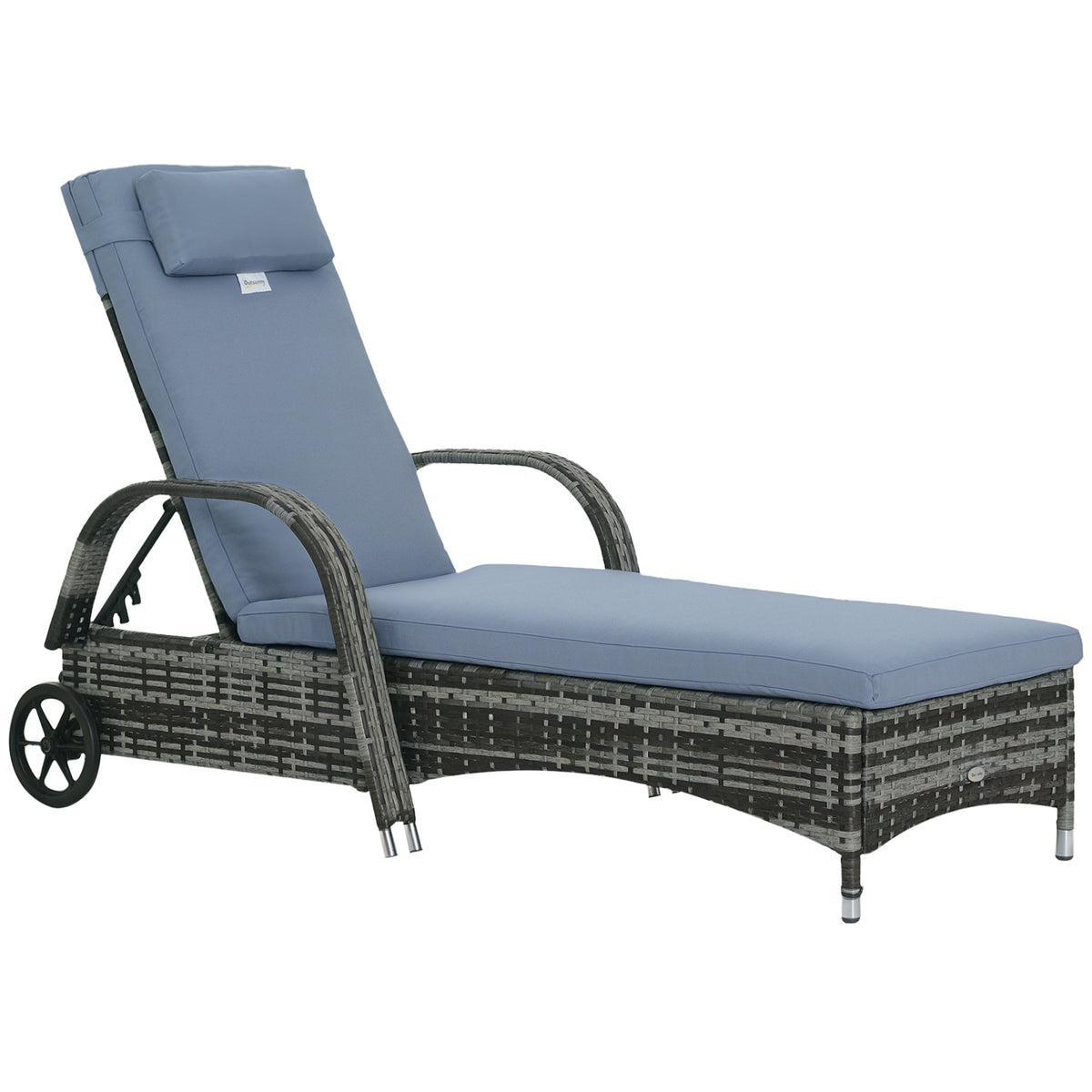 Outdoor Wicker Chaise Lounge, Adjustable Height Backrest, Grey, PE Rattan, 5 Levels-Outdoor Chaise Lounges-DECOROLALA