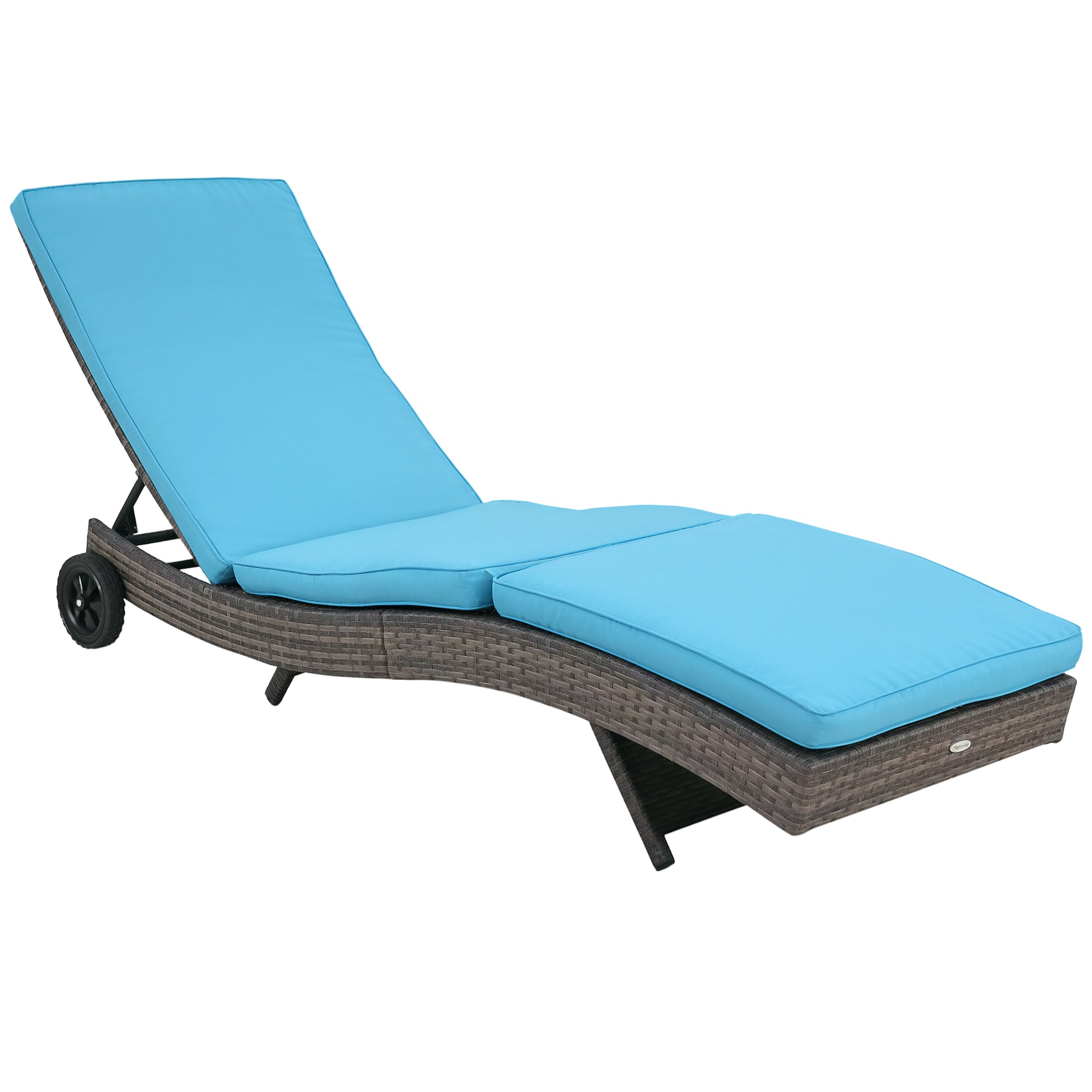 Outdoor Wicker Chaise Lounge - Sky Blue Adjustable Backrest with Wheels-DECOROLALA