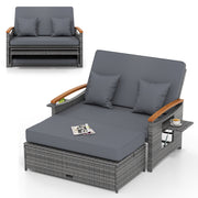 Outdoor Wicker Daybed with Folding Panels and Storage Ottoman-Mix Gray-Outdoor Chaise Lounges-DECOROLALA